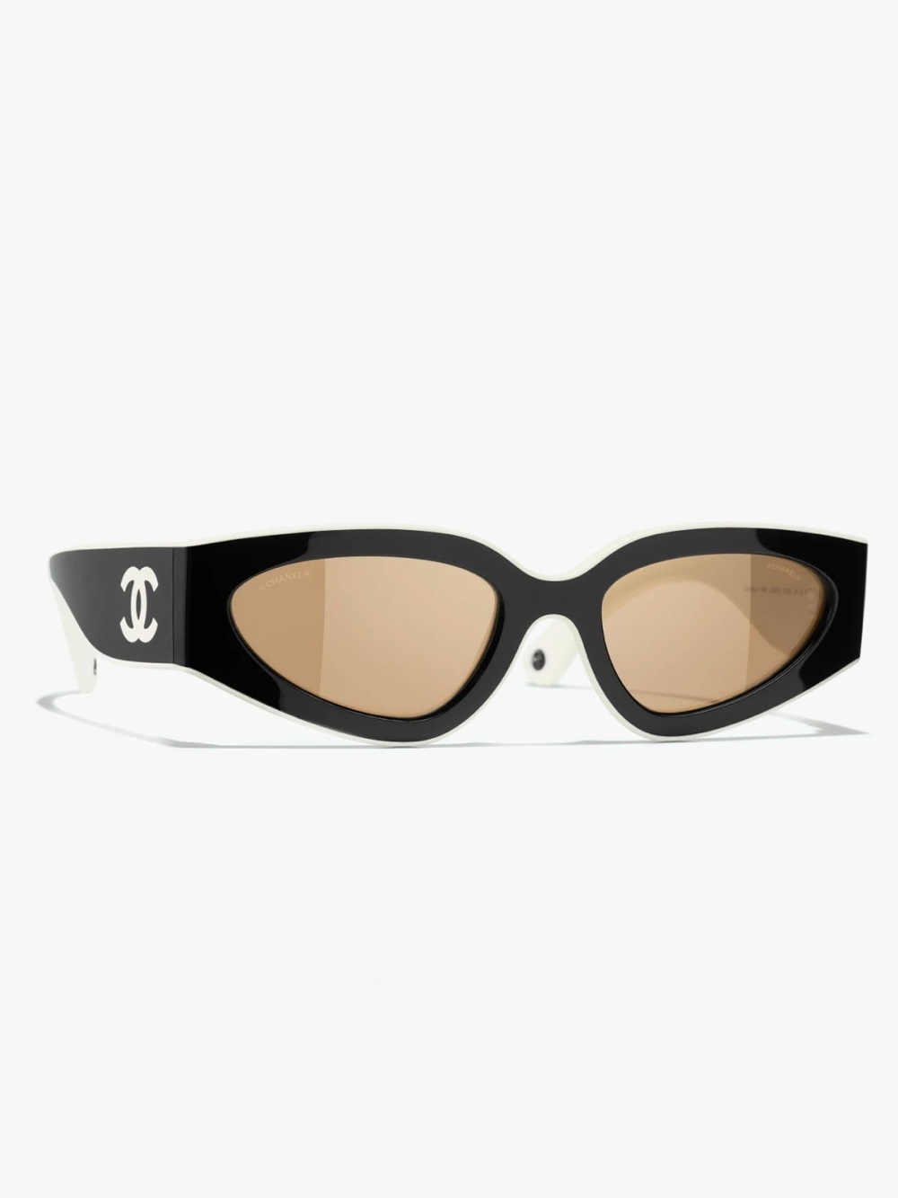 Chanel Black and White Cat-Eye Sunglasses with Brown Lenses